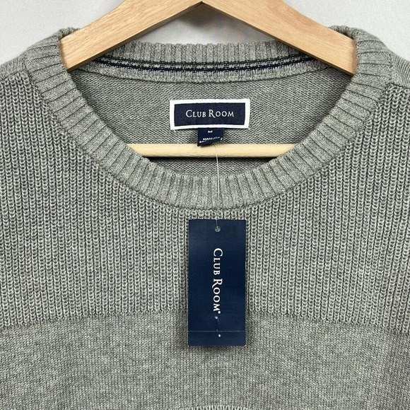 Club Room Mens Medium Textured Cotton Crew Neck Pullover Sweater Gray NWT - Picture 4 of 7